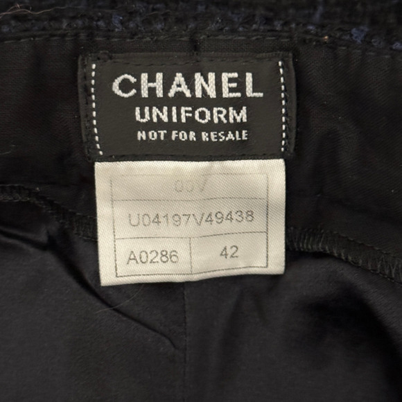 Chanel Uniform Tweed Pants Cotton Blend Tweed Wide-Leg Trousers Black Size 42 - Picture 9 of 16
